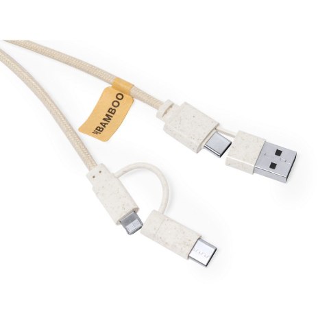 Kabel do ładowania ze słomy pszenicznej i bawełny z karabińczykiem, bambusowy element Kabel do ładowania ze słomy pszenicznej i bawełny z karabińczykiem, bambusowy element