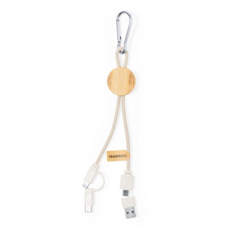 Kabel do ładowania ze słomy pszenicznej i bawełny z karabińczykiem, bambusowy element Kabel do ładowania ze słomy pszenicznej i bawełny z karabińczykiem, bambusowy element