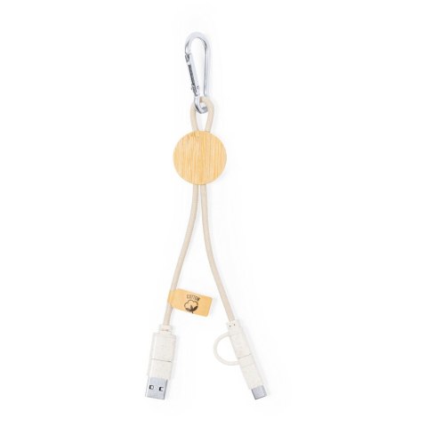 Kabel do ładowania ze słomy pszenicznej i bawełny z karabińczykiem, bambusowy element Kabel do ładowania ze słomy pszenicznej i bawełny z karabińczykiem, bambusowy element